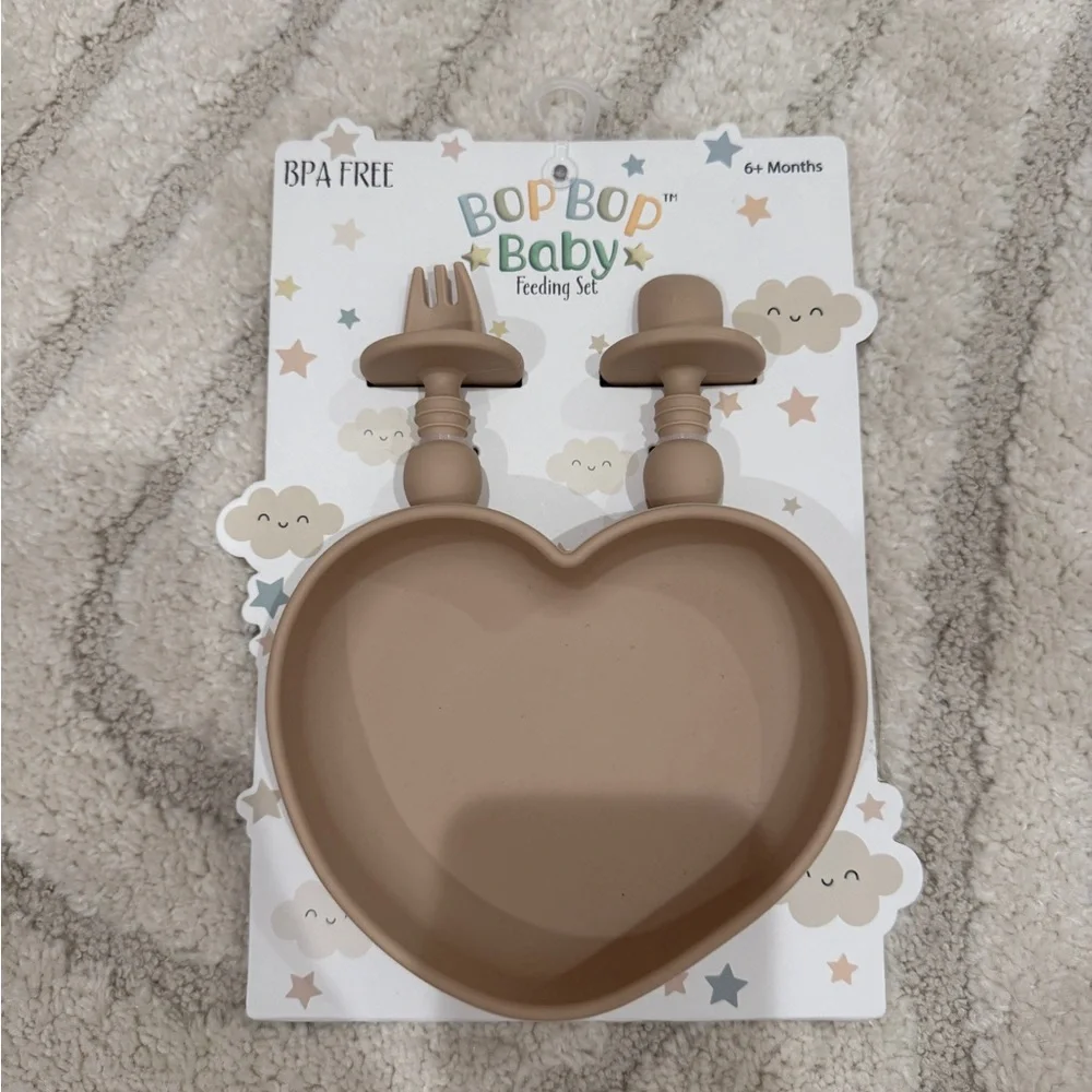 Heart Silicone Feeding Set - Tan